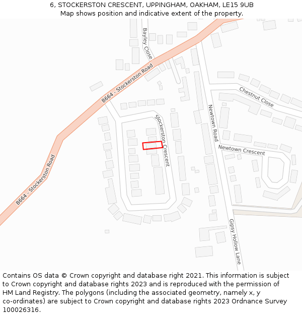 6, STOCKERSTON CRESCENT, UPPINGHAM, OAKHAM, LE15 9UB: Location map and indicative extent of plot