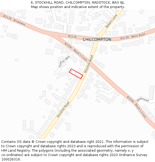 6, STOCKHILL ROAD, CHILCOMPTON, RADSTOCK, BA3 4JL: Location map and indicative extent of plot