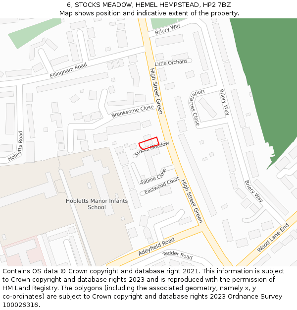 6, STOCKS MEADOW, HEMEL HEMPSTEAD, HP2 7BZ: Location map and indicative extent of plot