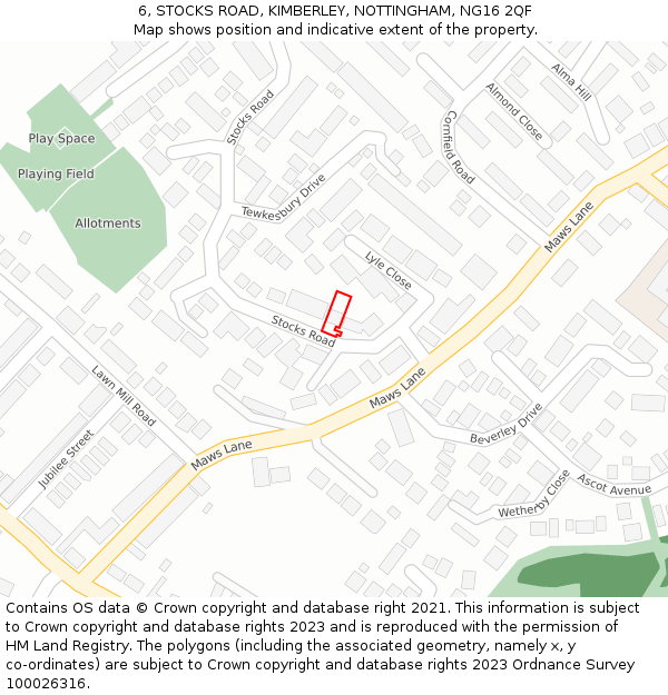 6, STOCKS ROAD, KIMBERLEY, NOTTINGHAM, NG16 2QF: Location map and indicative extent of plot