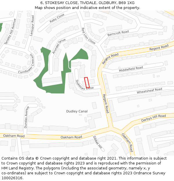 6, STOKESAY CLOSE, TIVIDALE, OLDBURY, B69 1XG: Location map and indicative extent of plot