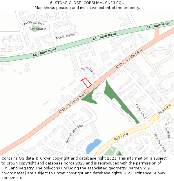 6, STONE CLOSE, CORSHAM, SN13 0QU: Location map and indicative extent of plot