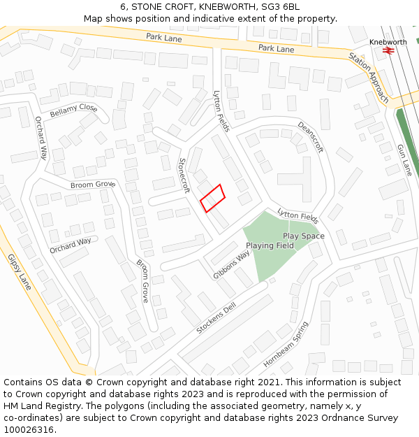 6, STONE CROFT, KNEBWORTH, SG3 6BL: Location map and indicative extent of plot