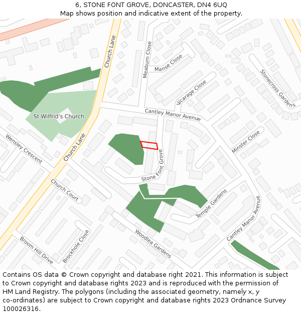 6, STONE FONT GROVE, DONCASTER, DN4 6UQ: Location map and indicative extent of plot