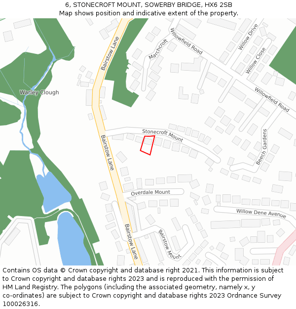 6, STONECROFT MOUNT, SOWERBY BRIDGE, HX6 2SB: Location map and indicative extent of plot