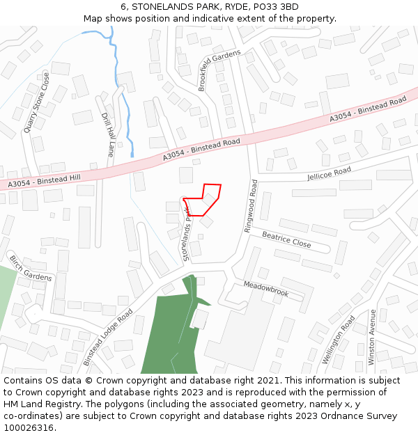 6, STONELANDS PARK, RYDE, PO33 3BD: Location map and indicative extent of plot