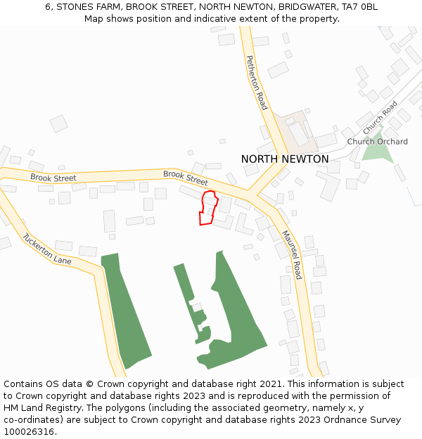 6, STONES FARM, BROOK STREET, NORTH NEWTON, BRIDGWATER, TA7 0BL: Location map and indicative extent of plot