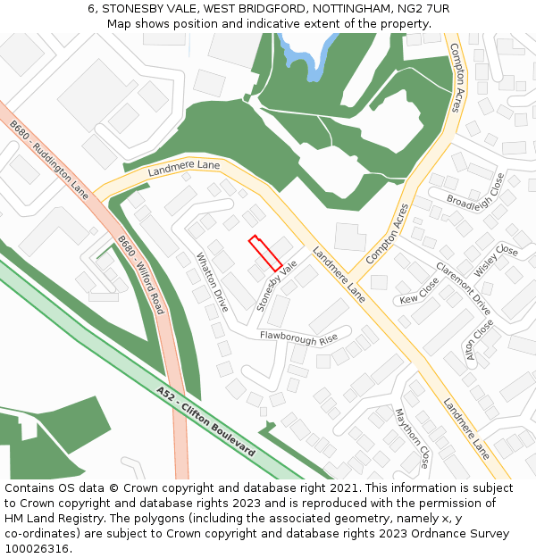 6, STONESBY VALE, WEST BRIDGFORD, NOTTINGHAM, NG2 7UR: Location map and indicative extent of plot