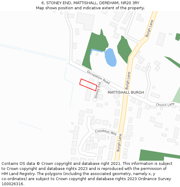 6, STONEY END, MATTISHALL, DEREHAM, NR20 3RY: Location map and indicative extent of plot