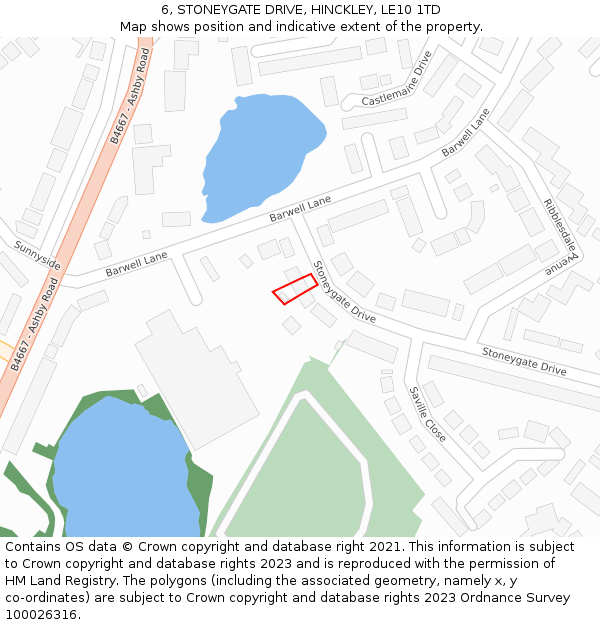 6, STONEYGATE DRIVE, HINCKLEY, LE10 1TD: Location map and indicative extent of plot