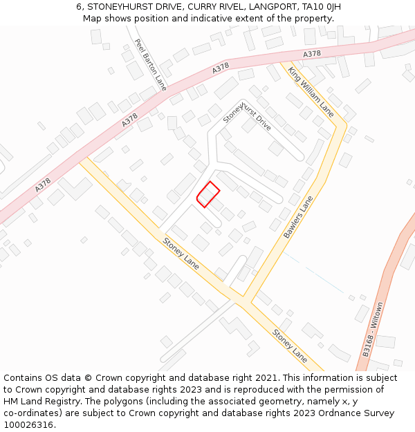 6, STONEYHURST DRIVE, CURRY RIVEL, LANGPORT, TA10 0JH: Location map and indicative extent of plot