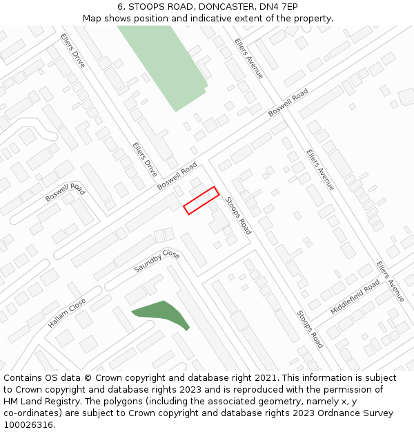 6, STOOPS ROAD, DONCASTER, DN4 7EP: Location map and indicative extent of plot