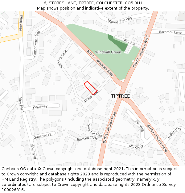 6, STORES LANE, TIPTREE, COLCHESTER, CO5 0LH: Location map and indicative extent of plot