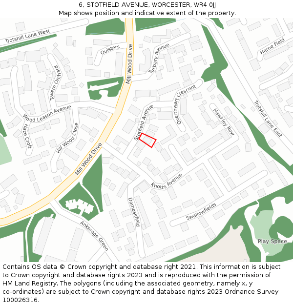 6, STOTFIELD AVENUE, WORCESTER, WR4 0JJ: Location map and indicative extent of plot