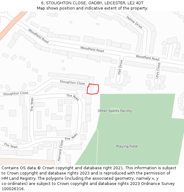 6, STOUGHTON CLOSE, OADBY, LEICESTER, LE2 4DT: Location map and indicative extent of plot