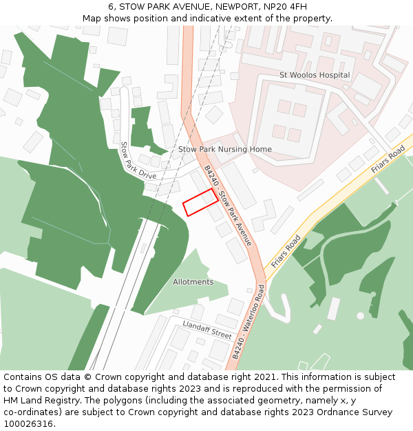 6, STOW PARK AVENUE, NEWPORT, NP20 4FH: Location map and indicative extent of plot