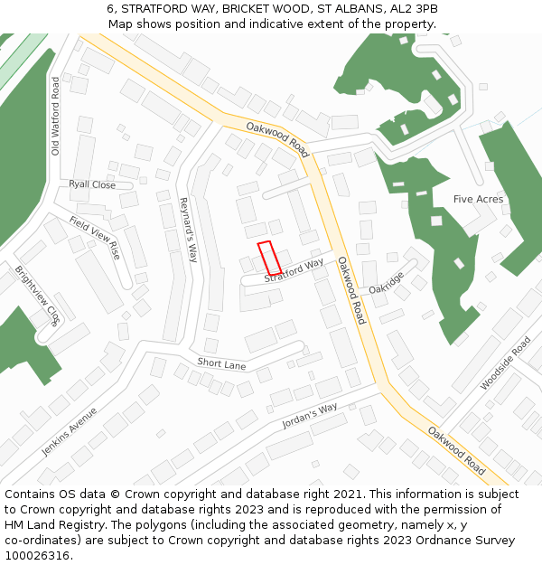 6, STRATFORD WAY, BRICKET WOOD, ST ALBANS, AL2 3PB: Location map and indicative extent of plot