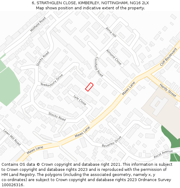6, STRATHGLEN CLOSE, KIMBERLEY, NOTTINGHAM, NG16 2LX: Location map and indicative extent of plot