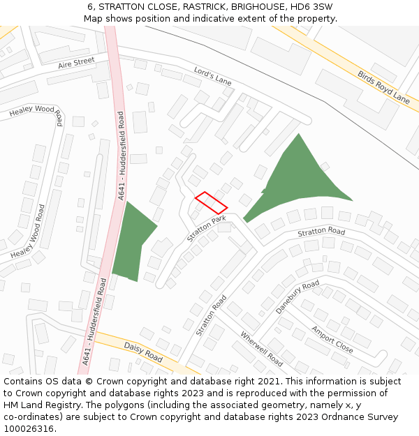 6, STRATTON CLOSE, RASTRICK, BRIGHOUSE, HD6 3SW: Location map and indicative extent of plot