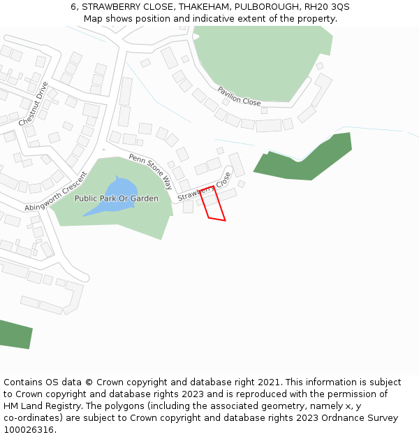 6, STRAWBERRY CLOSE, THAKEHAM, PULBOROUGH, RH20 3QS: Location map and indicative extent of plot