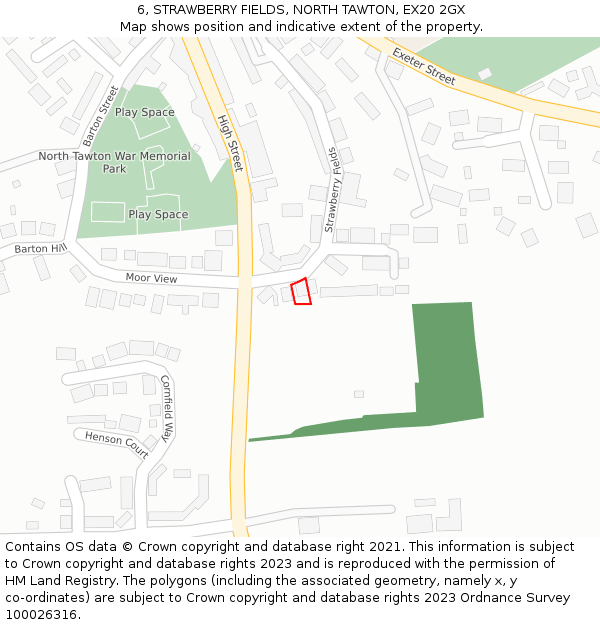 6, STRAWBERRY FIELDS, NORTH TAWTON, EX20 2GX: Location map and indicative extent of plot