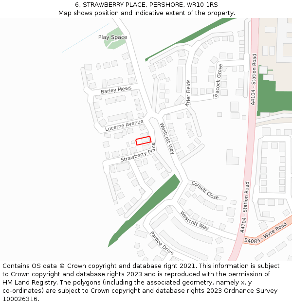 6, STRAWBERRY PLACE, PERSHORE, WR10 1RS: Location map and indicative extent of plot
