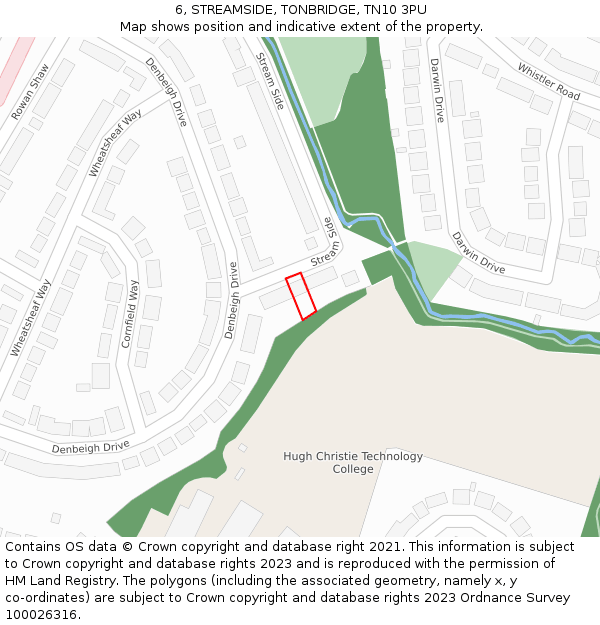 6, STREAMSIDE, TONBRIDGE, TN10 3PU: Location map and indicative extent of plot