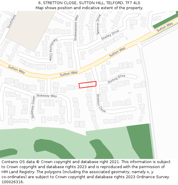6, STRETTON CLOSE, SUTTON HILL, TELFORD, TF7 4LS: Location map and indicative extent of plot