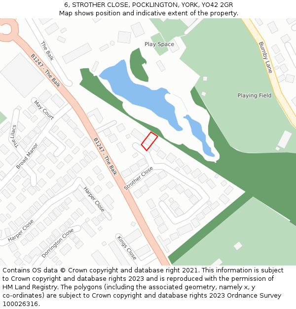 6, STROTHER CLOSE, POCKLINGTON, YORK, YO42 2GR: Location map and indicative extent of plot