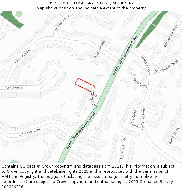 6, STUART CLOSE, MAIDSTONE, ME14 5HG: Location map and indicative extent of plot