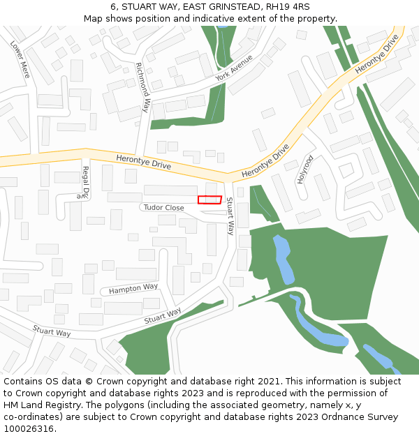 6, STUART WAY, EAST GRINSTEAD, RH19 4RS: Location map and indicative extent of plot