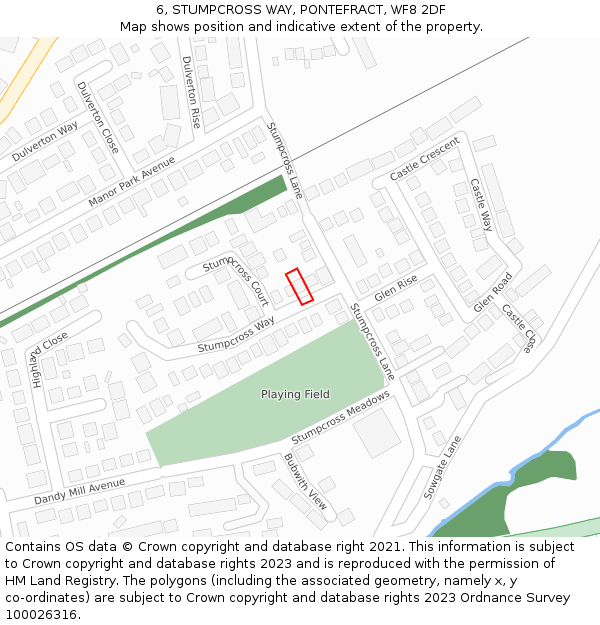 6, STUMPCROSS WAY, PONTEFRACT, WF8 2DF: Location map and indicative extent of plot