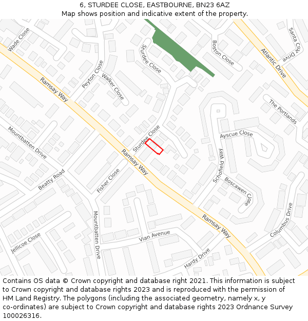 6, STURDEE CLOSE, EASTBOURNE, BN23 6AZ: Location map and indicative extent of plot