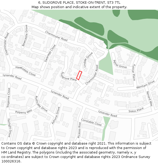 6, SUDGROVE PLACE, STOKE-ON-TRENT, ST3 7TL: Location map and indicative extent of plot