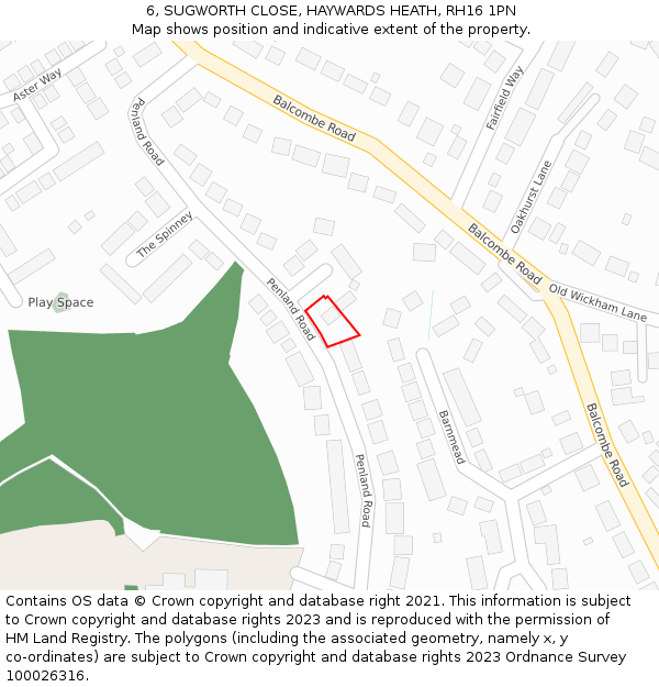 6, SUGWORTH CLOSE, HAYWARDS HEATH, RH16 1PN: Location map and indicative extent of plot