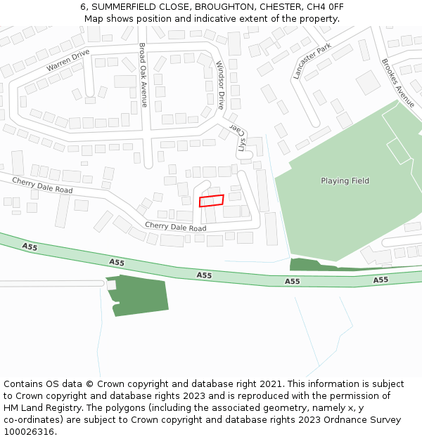 6, SUMMERFIELD CLOSE, BROUGHTON, CHESTER, CH4 0FF: Location map and indicative extent of plot