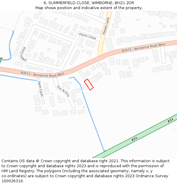 6, SUMMERFIELD CLOSE, WIMBORNE, BH21 2DR: Location map and indicative extent of plot