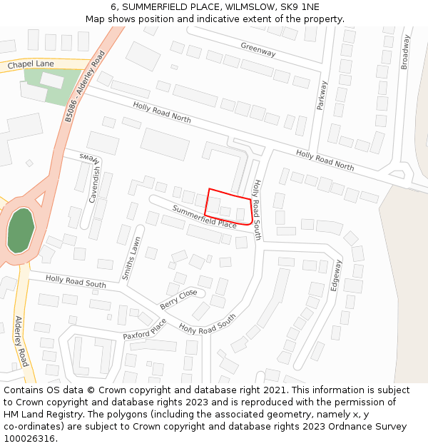 6, SUMMERFIELD PLACE, WILMSLOW, SK9 1NE: Location map and indicative extent of plot