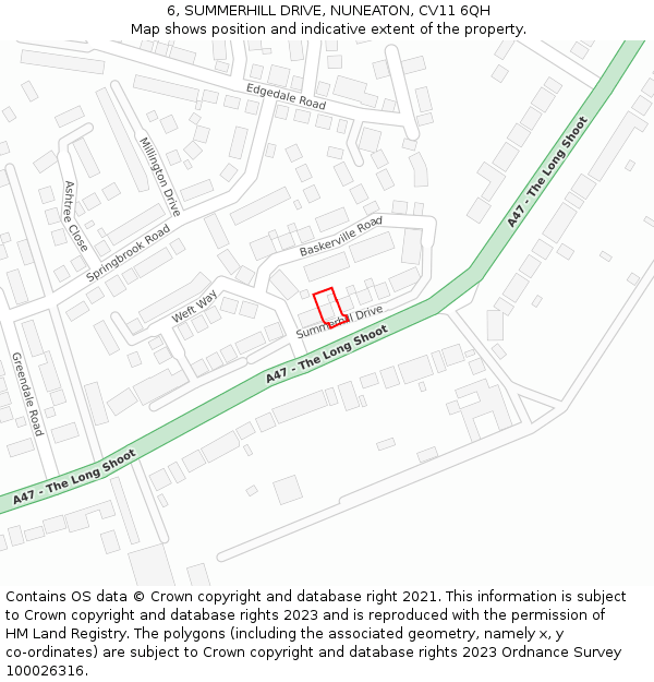 6, SUMMERHILL DRIVE, NUNEATON, CV11 6QH: Location map and indicative extent of plot