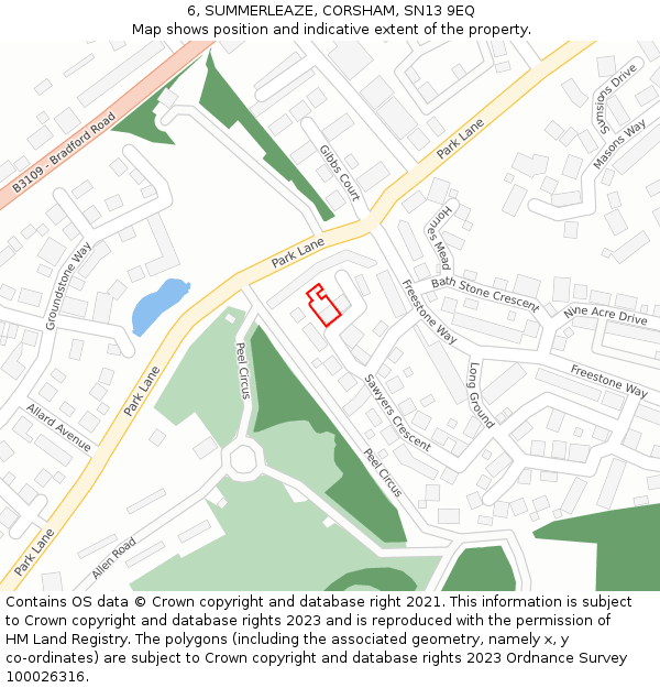 6, SUMMERLEAZE, CORSHAM, SN13 9EQ: Location map and indicative extent of plot