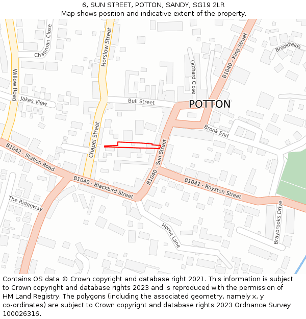 6, SUN STREET, POTTON, SANDY, SG19 2LR: Location map and indicative extent of plot