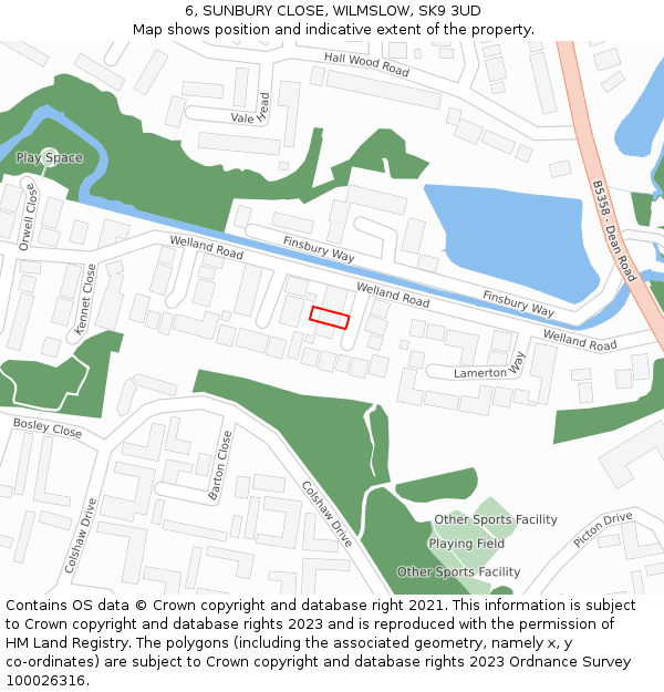 6, SUNBURY CLOSE, WILMSLOW, SK9 3UD: Location map and indicative extent of plot