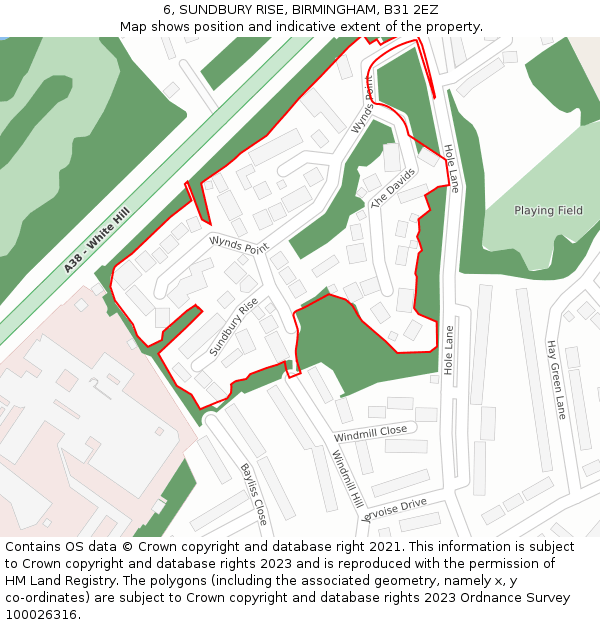 6, SUNDBURY RISE, BIRMINGHAM, B31 2EZ: Location map and indicative extent of plot