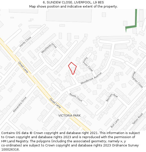 6, SUNDEW CLOSE, LIVERPOOL, L9 8ES: Location map and indicative extent of plot