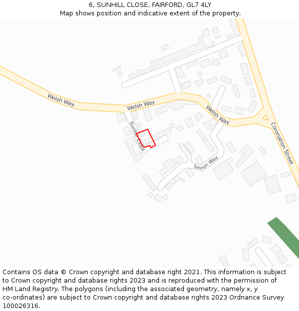 6, SUNHILL CLOSE, FAIRFORD, GL7 4LY: Location map and indicative extent of plot