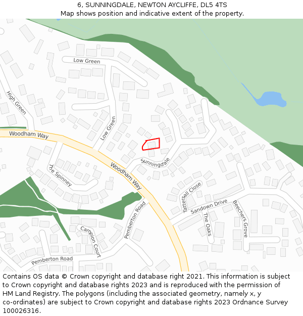 6, SUNNINGDALE, NEWTON AYCLIFFE, DL5 4TS: Location map and indicative extent of plot