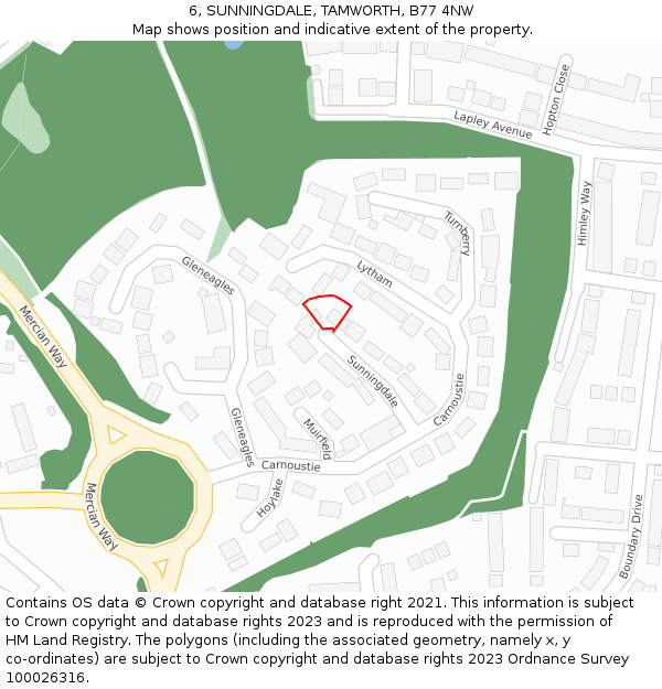 6, SUNNINGDALE, TAMWORTH, B77 4NW: Location map and indicative extent of plot