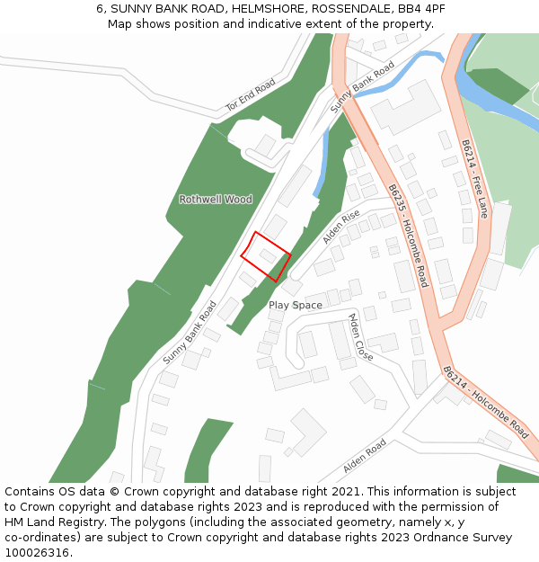 6, SUNNY BANK ROAD, HELMSHORE, ROSSENDALE, BB4 4PF: Location map and indicative extent of plot