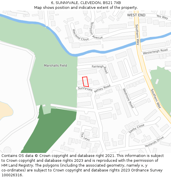 6, SUNNYVALE, CLEVEDON, BS21 7XB: Location map and indicative extent of plot