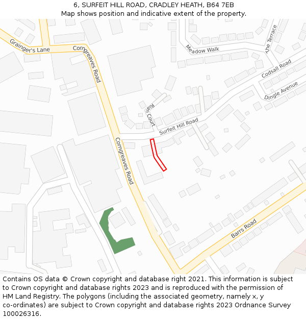 6, SURFEIT HILL ROAD, CRADLEY HEATH, B64 7EB: Location map and indicative extent of plot